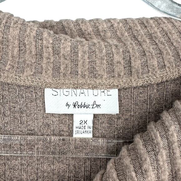 Signature By Robbie Bee Mocha Brown Cowl Neck Ribbed Knit Tunic Sweater Dress 2X - Picture 3 of 7